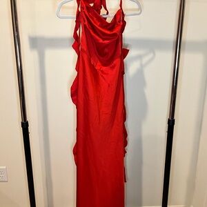 Elegant Backless Red Ruffle Dress